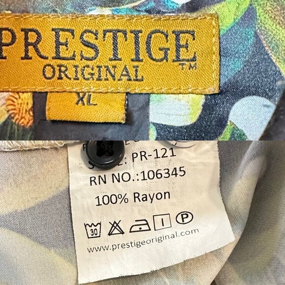 Prestige Original Black-Lemon Button Up Short Sleeve Shirt Silky Look Men's XL - Picture 6 of 6